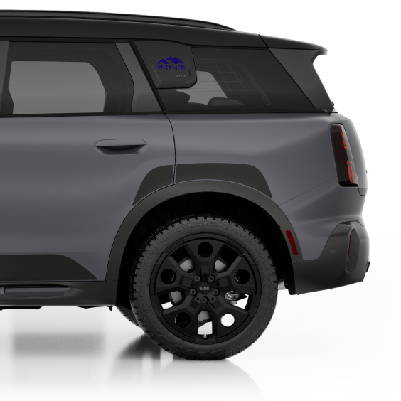 Side-view of the rear half of a MINI Countryman Untamed.