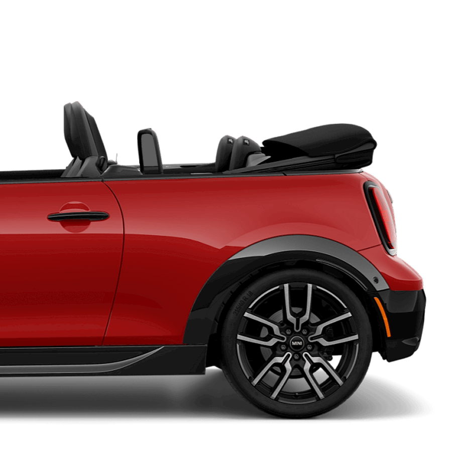 Side view of the rear half of a MINI Cooper Convertible.